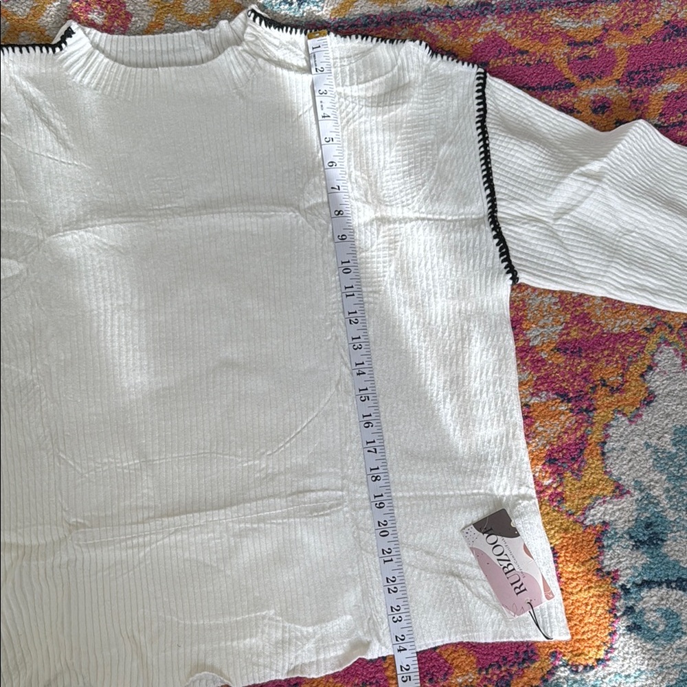 Women's Rubzoof White Sweater with Black Trim - Picture 7 of 11